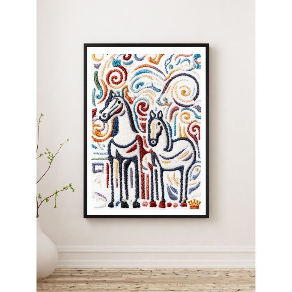 Royal Ink Smith Horse Folk Art Embroidered Print Canvas‎ Wall Art 12x16 NEW